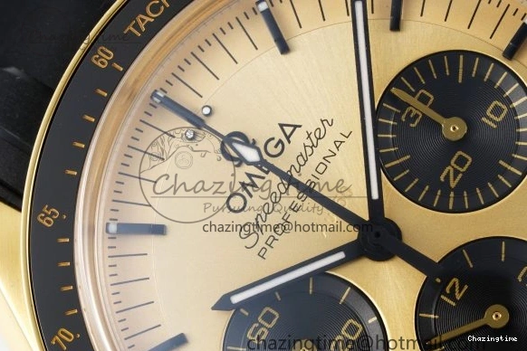 0421 TimelessDesign Speedmaster Moonwatch in Moonshine Gold YG RMF Best Edition YG Dial on Black Rubber Strap Manual Chrono 7834